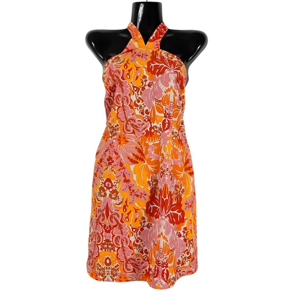 Petal + Pup Halter‎ Dress Womens Medium Orange Floral Paisley Backless Summer